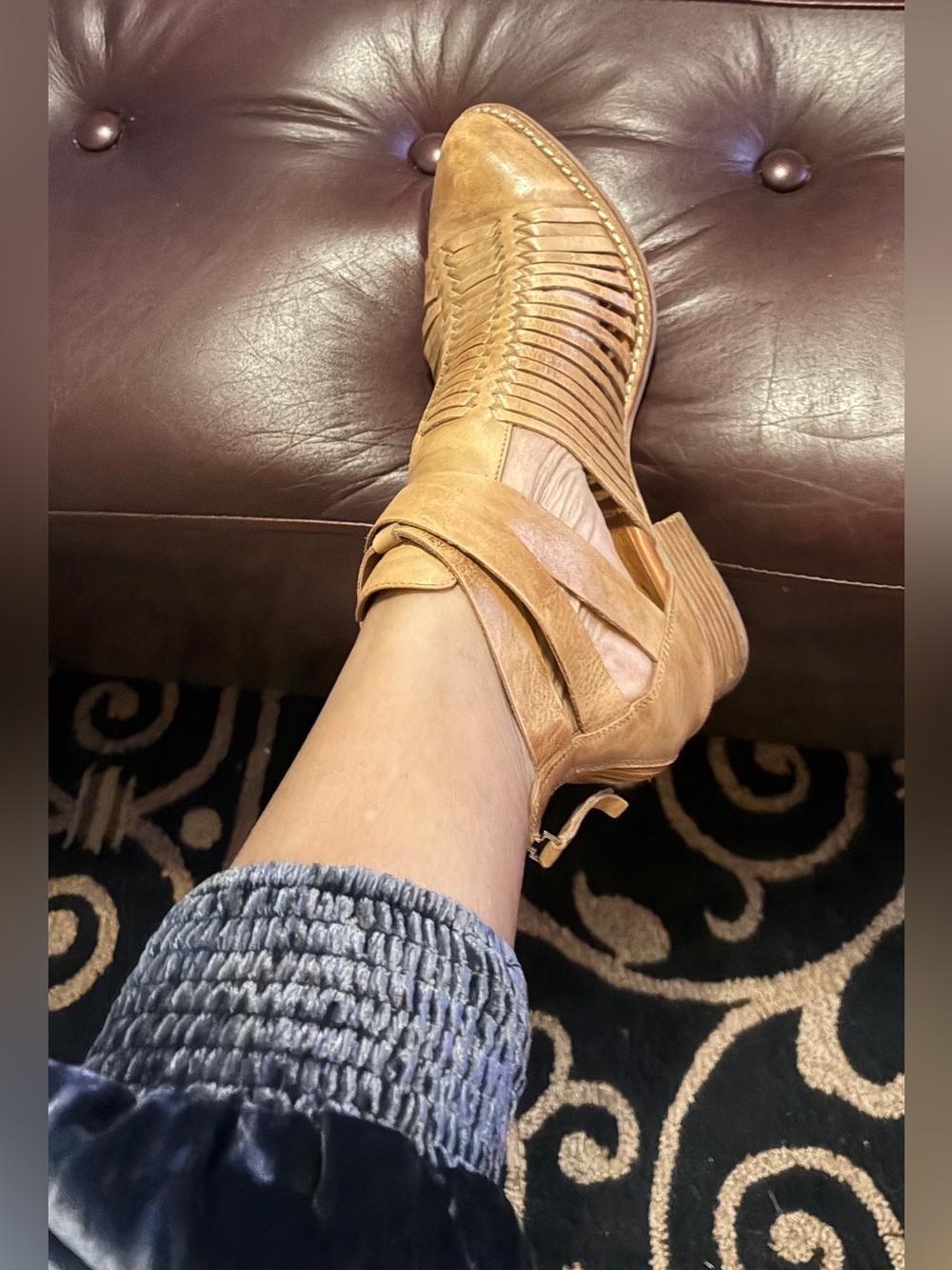 Jeffrey Campbell Tan Strappy Cutout Heeled Booties size 6.5 can fit’s 7